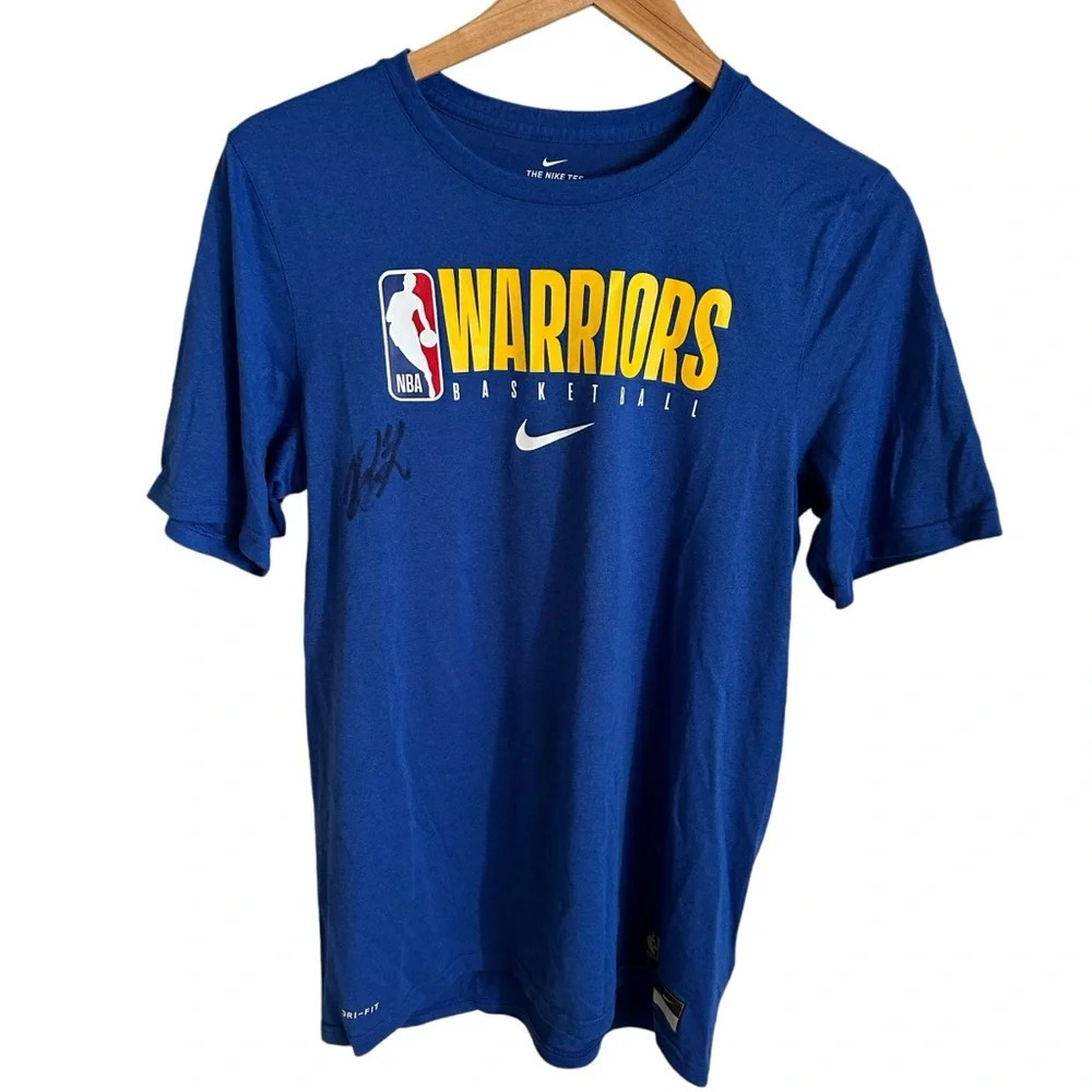 Signed NWT Nike Youth XL NBA Golden State Warriors Basketball T Shirt Blue New